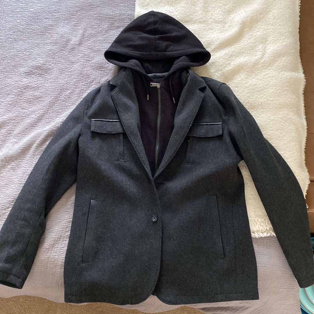 Calvin Klein hooded pea coat, Large, charcoal grey
